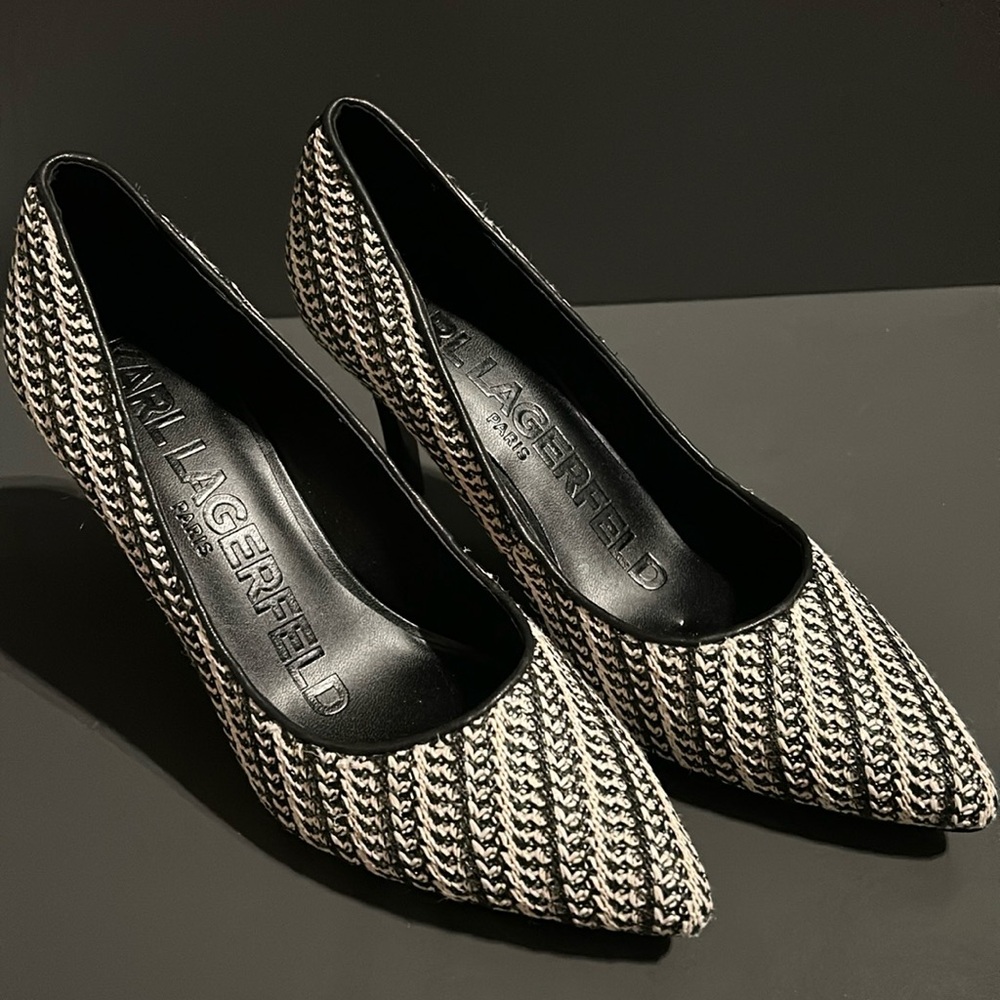 Karl Lagerfeld Paris Madelyn Slip On Pointed Toe Lug Sole Pumps 7.5 NWOB